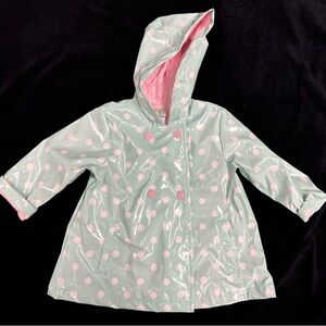 Little Me Mint and Pink Raincoat with Polka Dots New